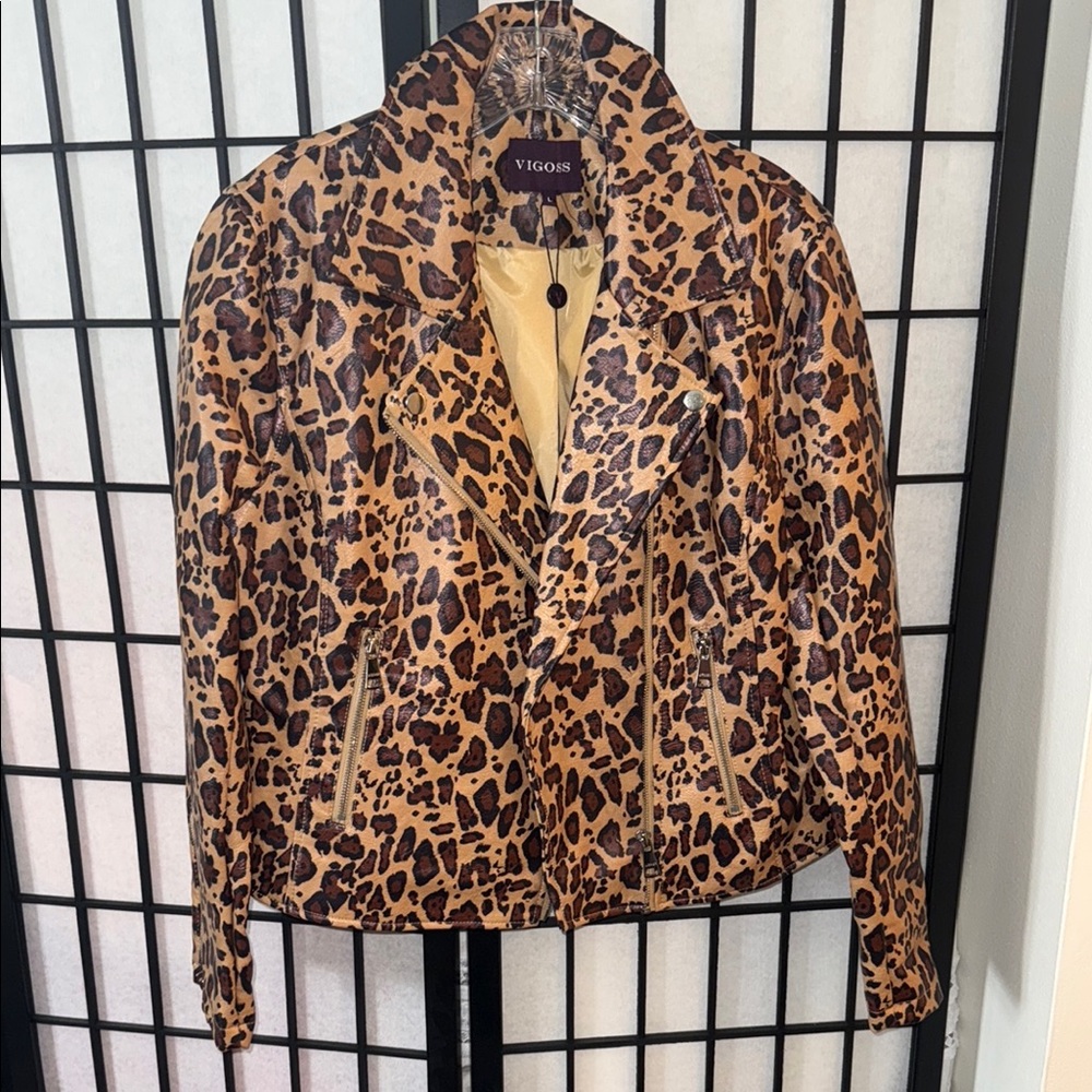 Vigoss Women's Animal Print Leather Jacket